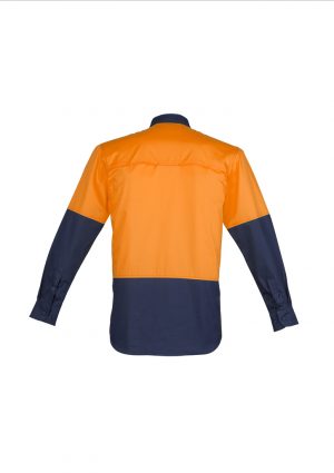 The Syzmik Mens Hi Vis Closed Front Long Sleeve Shirt is a 170gsm cotton twill shirt. Mesh vents & 2 chest pockets. Half buttoned. Great hi vis work shirts.