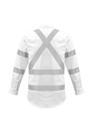 The Syzmik Mens Bio Motion X Back Taped Shirt is a 100% cotton drill white shirt with bio motion tape.  2 chest pockets.  Great branded Syzmik workwear.