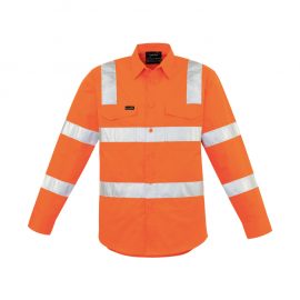 The Syzmik Mens Bio Motion Vic Rail Shirt is a 150gsm lightweight cotton twill shirt.  In Orange.  Bio motion taping on arm.  Chest pockets and mesh vents.