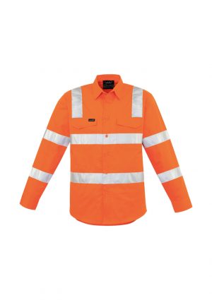 ZW680 Syzmik Mens Bio Motion Vic Rail Shirt - Promotrenz The Syzmik Mens Bio Motion Vic Rail Shirt is a 150gsm lightweight cotton twill shirt. In Orange. Bio motion taping on arm. Chest pockets and mesh vents.