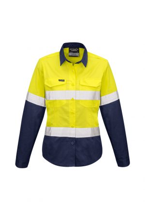 ZW720 Syzmik Womens Rugged Cooling Taped Hi Vis Spliced Shirt The Syzmik Womens Rugged Cooling Taped Hi Vis Spliced Shirt is a square weave cotton ripstop shirt. 2 colours. 8 - 24. Great hi vis womens workwear.