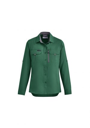 ZW760 Syzmik Womens Outdoor Long Sleeve Shirt - Green The Syzmik Womens Outdoor Long Sleeve Shirt is a 100% polyester ripstop lightweight work shirt. 6 colours. 6 - 24. Great branded long sleeve work shirts.