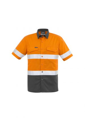 The Syzmik Mens Rugged Cooling Taped Hi Vis Spliced Shirt is a square weave cotton riptop shirt.  Mesh venting and mechnical stretch.  Reflective tape.  4 colours.