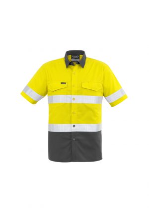 The Syzmik Mens Rugged Cooling Taped Hi Vis Spliced Shirt is a square weave cotton riptop shirt.  Mesh venting and mechnical stretch.  Reflective tape.  4 colours.