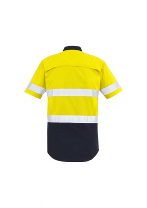 The Syzmik Mens Rugged Cooling Taped Hi Vis Spliced Shirt is a square weave cotton riptop shirt.  Mesh venting and mechnical stretch.  Reflective tape.  4 colours.