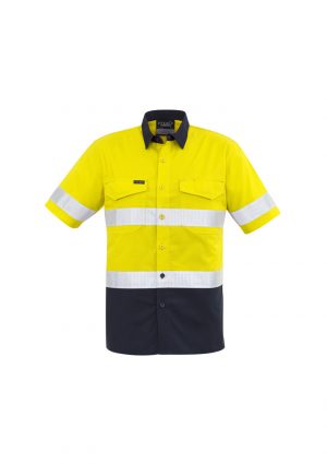 The Syzmik Mens Rugged Cooling Taped Hi Vis Spliced Shirt is a square weave cotton riptop shirt.  Mesh venting and mechnical stretch.  Reflective tape.  4 colours.