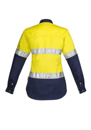 The Syzmik Womens Hi Vis Spliced Industrial Shirt is a 170gsm cotton twill shirt.  In 2 colours.  8 - 24.  Great branded Syzmik womens tradewear.