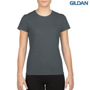 42000L Gildan Performance ladies T-Shirt - Charcoal The Gildan Performance Ladies T-Shirt is a 100% Polyester driwear tee. XS-XL. 7 colours. Great performance tees from Gildan. Kids and Mens styles available.
