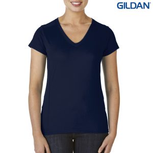 The Gildan Performance Ladies V-Neck Tech T-Shirt is a semi fitted, polyester ladies tee.  XS - 3XL.  7 colours.  Great branded performance tees from Gildan.