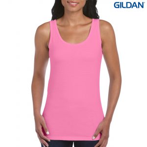 64200L Gildan Softstyle Ladies Tank Top Azalea - Promotrenz The Gildan Softstyle Ladies Tank Top is a cotton fitted ladies singlet. 5 colours. S - 2XL. Great branded ladies cotton singlets from Gildan.