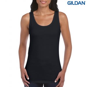 The Gildan Softstyle Ladies Tank Top is a cotton fitted ladies singlet. 5 colours. S - 2XL. Great branded ladies cotton singlets from Gildan.