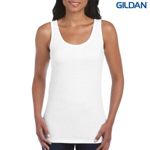 The Gildan Softstyle Ladies Tank Top is a cotton fitted ladies singlet. 5 colours. S - 2XL. Great branded ladies cotton singlets from Gildan.