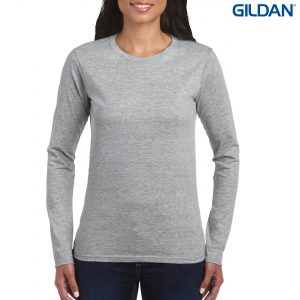 The Gildan Ladies Long Sleeve T Shirt is a 100% cotton fitted long sleeve ladies tee.  4 colours.  S - 3XL.  Great branded long sleeve tees from Gildan.