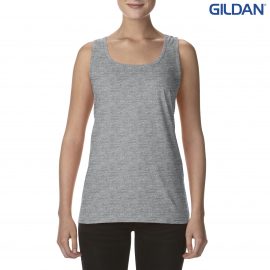 The Gildan Softstyle Ladies Racerback Tank is a semi fitted cotton racer back singlet.  4 colours.  S - 3XL.  Great branded ladies singlets from Gildan.
