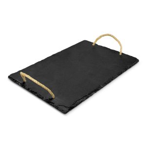 The Trends Collection Slate Serving Board is a deluxe natural slate serving board.  Hemp rope handles.  Laser engraved.  Great branded serving boards.