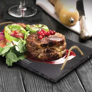 The Trends Collection Slate Serving Board is a deluxe natural slate serving board.  Hemp rope handles.  Laser engraved.  Great branded serving boards.