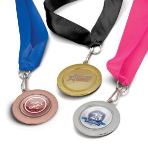 The Trends Collection Podium Medal is a 50mm diameter medal in 3 colours.  Lanyard in 11 colours.  Great branded medals for your events.