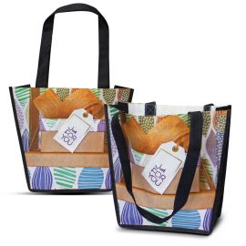 The Trends Collection Trent Gift Tote Bag is a small angled tote bag made from 80gsm PET.  Full colour branding.  Great sublimation printed tote bags.