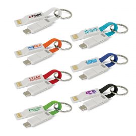 The Trends Collection Electron 3 in 1 Charging Cable is a compact charging cable with handy key ring.  In 7 colours.  Great branded technology promo products.