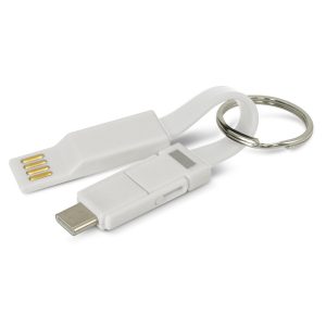 The Trends Collection Electron 3 in 1 Charging Cable is a compact charging cable with handy key ring.  In 7 colours.  Great branded technology promo products.
