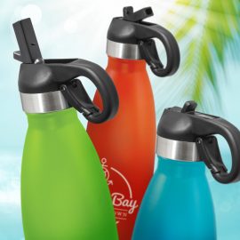 The Trends Collection Mirage Powder Coated Vacuum Bottle Flip Lid is a premium quality 500ml vacuum stainless steel bottle.  13 colours.  Great drink bottles.