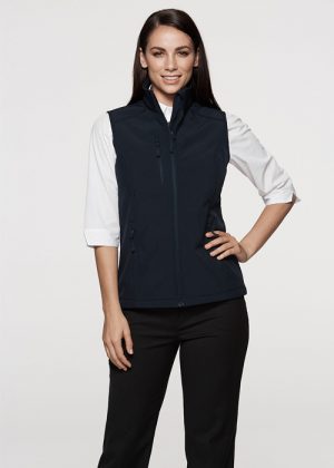 The Aussie Pacific Ladies Olympus Softshell Vest is a 320gm 3 layer performance softshell. 4 colours. 8 - 22. Great Aussie Pacific softshell jackets.