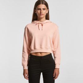 The AS Colour Womens Crop Hood is a relaxed fit, cropped length heavyweight hoodie.  Pale Pink and Black.  XS - XL. Great branded crop AS Colour hoodies.