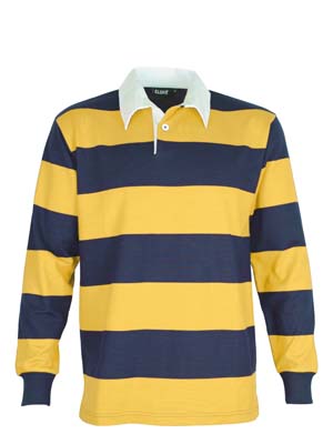 The Cloke Striped Rugby Jersey are proper rugby shirts.  330gsm rugby jersey fabric.  5 colours.  XXS - 3XL.  Great branded old school rugby shirts.
