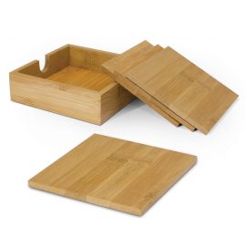 The Trends Collection Bamboo Coasters are a set of 4 coasters.  Eco Friendly.  Sustainably grown bamboo.  Great branded eco promotional products.