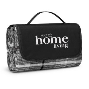 The Trends Collection Denver Picnic Blanket is a smart Black/Grey picnic blanket. Velcro closure. 3 branding options. Great branded picnic blankets for summer.