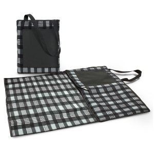 The Trends Collection Dakota Picnic Blanket is a Black/Grey picnic blanket that folds into compact unit.  3 branding options.  Great branded picnic blankets.