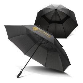 The Trends Collection Swiss Peak Tornado Storm Umbrella is a 8 panel umbrella with auto opening.  Black.  Great premium storm umbrellas.
