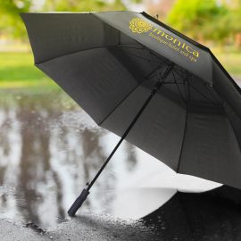 The Trends Collection Swiss Peak Tornado Storm Umbrella is a 8 panel umbrella with auto opening.  Black.  Great premium storm umbrellas.