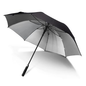 The Trends Collection Patronus Umbrella is a premium 8 panel sports umbrella. Strong canopy with silver underside. Black. Great branded corporate umbrellas.