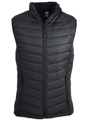 The Aussie Pacific Mens Snowy Puffer Vest is a nylon/polyester puffer vest. S - 5XL. Black or Navy. Womens available. Great option for winter puffer vests.