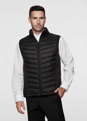1523 Aussie Pacific MMens Snowy Puffer Vest - Promotrenz The Aussie Pacific Mens Snowy Puffer Vest is a nylon/polyester puffer vest. S - 5XL. Black or Navy. Womens available. Great option for winter puffer vests.