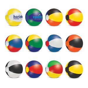 The Trends Collection Beach Ball 40cm is a mix and match coloured beach ball. 6 sizes available. Screen printed. Great branded summer promo products.