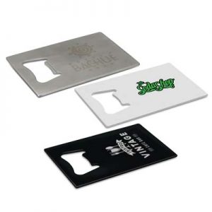 The Trends Fiesta Bottle Opener is a credit card shaped stainless steel bottle opener.  Large branding area.  3 colours.  Great branded bottle openers.