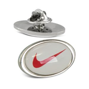 The Trends Collection Altura Lapel Pin Oval is a oval shaped lapel bin badge.  Full colour branding.  Badge in Silver.  Great branded custom printed badges.