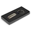 The Trends Altos Key Ring is a rectangular, opulent, silicone and metal key ring.  Engraved.  Gunmetal.  Great branded key rings for your clients.