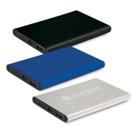 The Trends Zion Power Bank is a thin 4000mAh power bank with aluminium finish.  3 colours.  Great branded power banks.