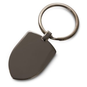 The Trends Collection Cerato Key Ring is a metal crest shaped key ring with gunmetal plated finish on both sides. Laser Engraving. Great branded key rings.