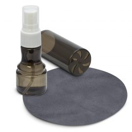 The Trends Collection Spotless Screen Cleaning Kit is a pump action screen cleaning kit.  Translucent Black.  Great branded promotional cleaning kits.