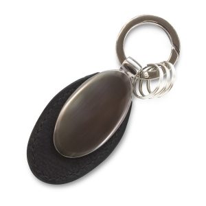 The Trends Collection Caprice Key Ring is a premium leather and metal key ring with spring loaded release clip.  Gunmetal.  Great branded promo key rings.