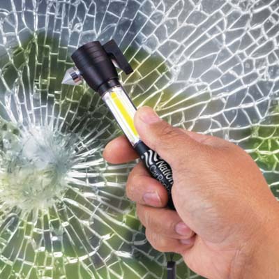 The Trends Vehicle Safety Tool is a compact multi function metal safety tool for vehicles.  In Black.  Great branded auto promotional products.