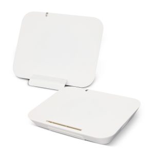 The Trends Collection Lynx Wireless Charging Stand is a compact wireless phone charging stand.  White or Black.  Great branded wireless charging promo products.