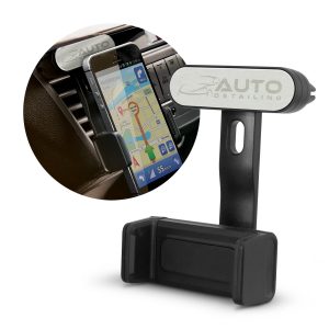 The Trends Collection Zamora Phone Holder secures to car air vents to use as a GPS. In Black. Multiple branding options. Great tech products.