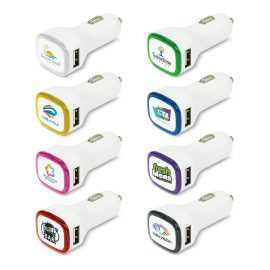 The Trends Collection Zodiac Car Charger is a dual car charger that will charge 2 phones.  8 coloured rings.  Great branded car charger promo products.