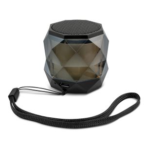 The Trends Collection Quartz Bluetooth Speaker is a compact bluetooth speaker with futuristic design and light show.  Black.  Great branded bluetooth speakers.