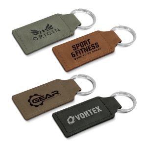 The Trends Collection Ashton Key Ring is a rectangular PU leather key ring with matching stitching.  4 colours.  Laser Engraved.  Smart leather promo key rings.